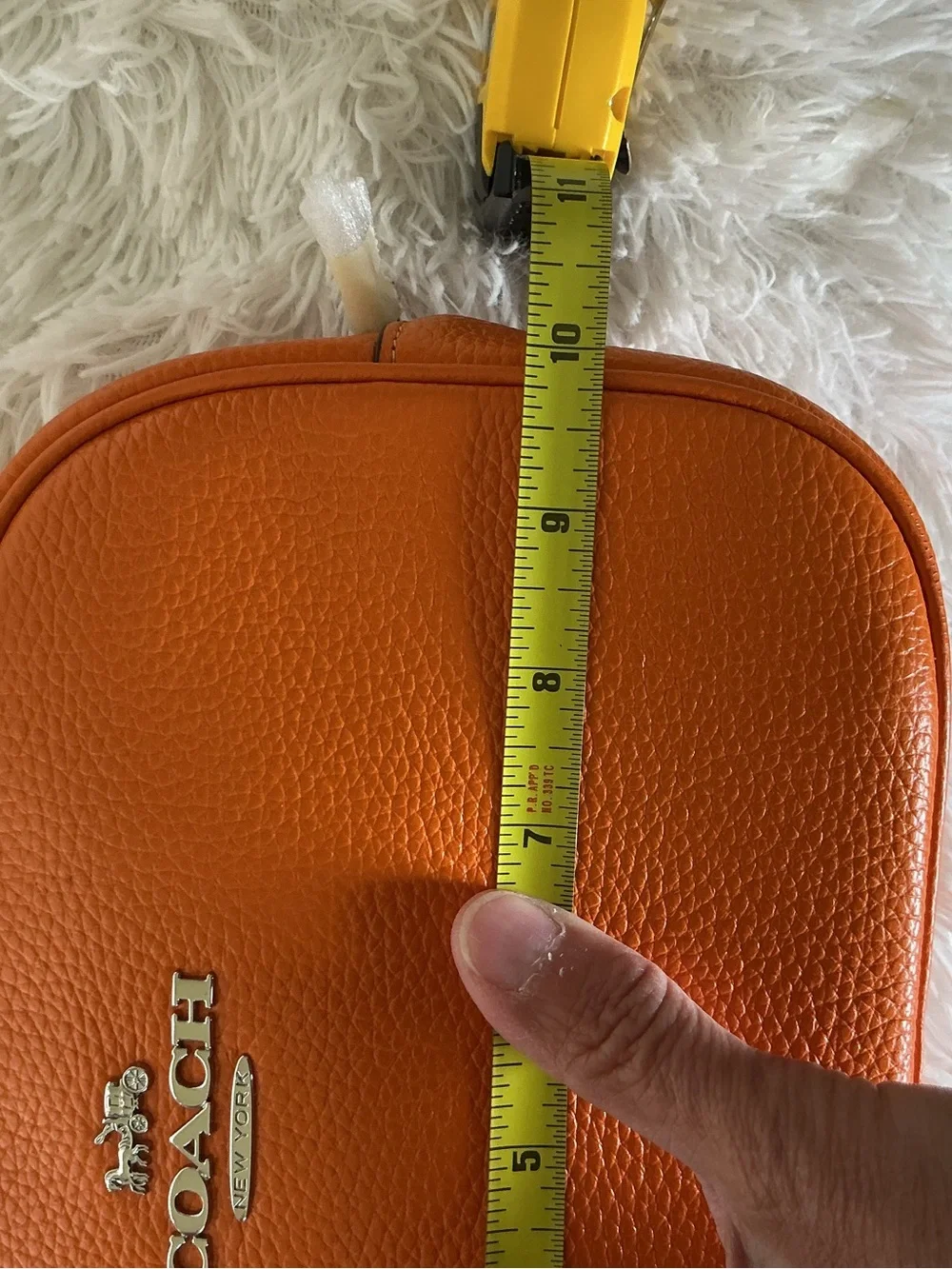 Coach Pebbled Leather Crossbody Camera Bag in Orange with Branded Strap
